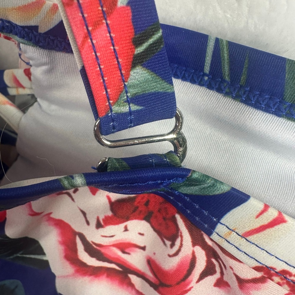 Tankini Swimsuit Women 4XL Blue Floral Two Piece Adjustable Straps Peplum Top - Picture 8 of 10